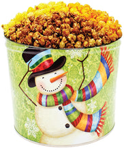 Load image into Gallery viewer, 2 Gallon Winter Scarf Snowman Tin